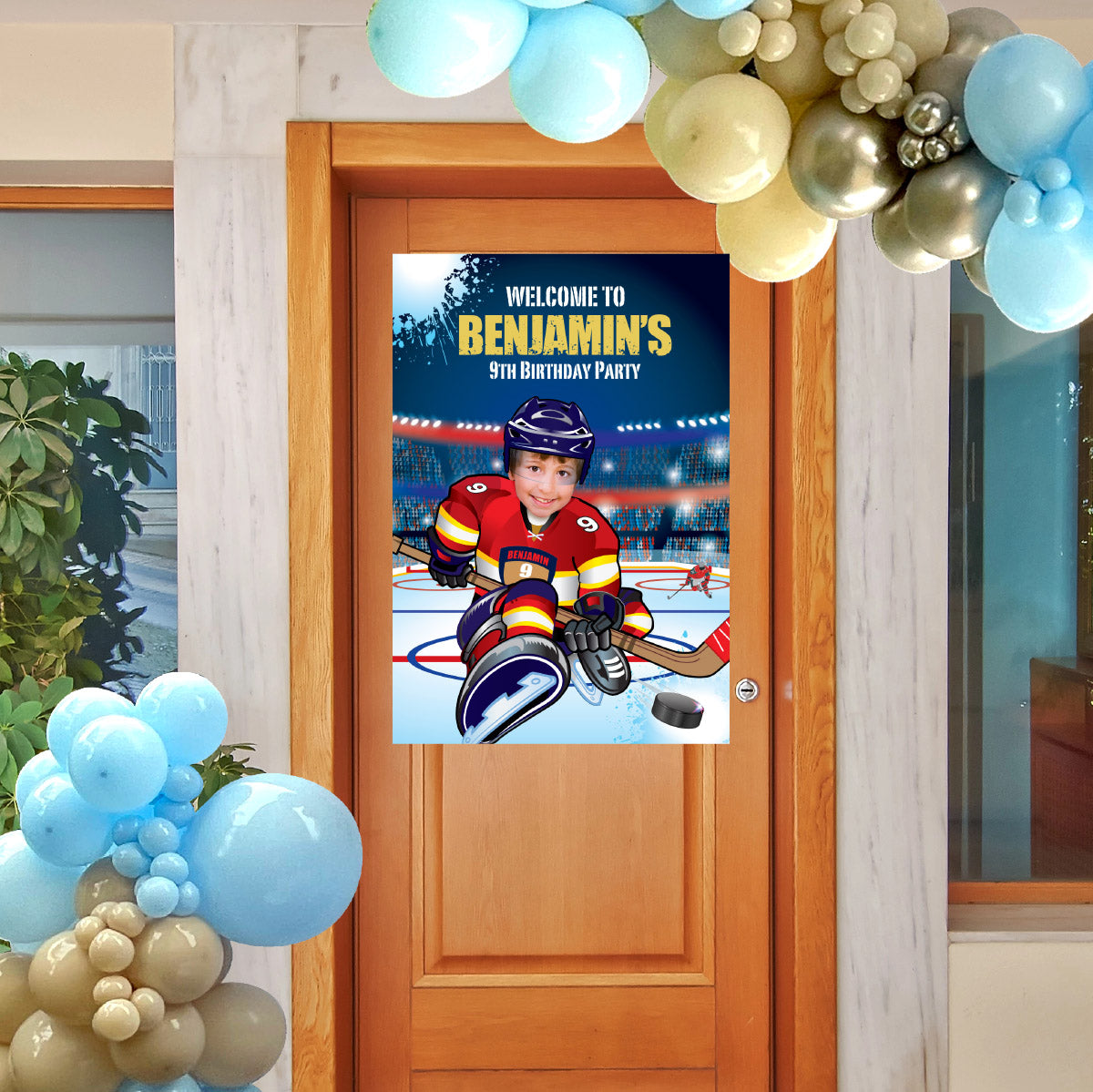Hockey Panthers Welcome sign with Birthday kid as the player, Panthers Party Entrance. 377WS