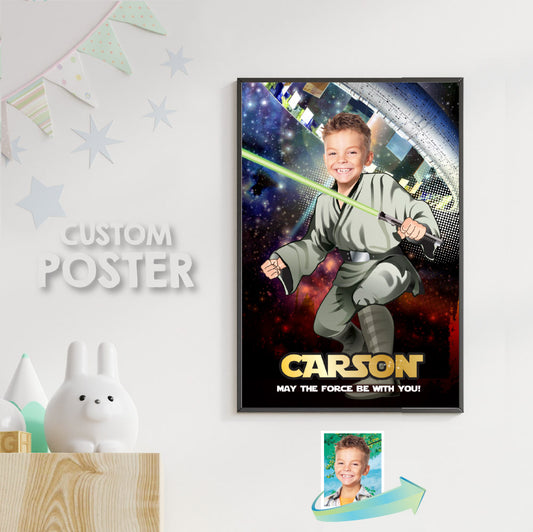 Custom Star Wars printable gift with your kid as a Jedi, Star Wars Jedi photo poster. 344