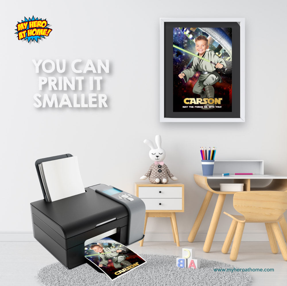 Custom Star Wars printable gift with your kid as a Jedi, Star Wars Jedi photo poster. 344