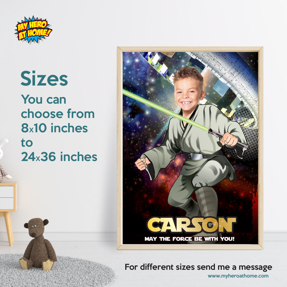 Custom Star Wars printable gift with your kid as a Jedi, Star Wars Jedi photo poster. 344