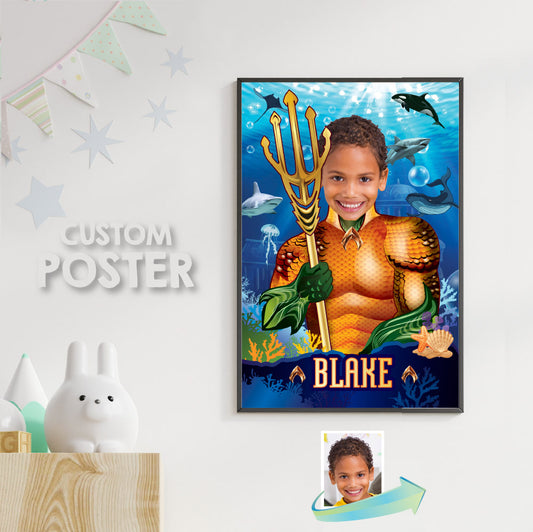 Aquaman Poster with kid as Aquaman, Custom Aquaman Gifts, Aquaman Wall Decor. 349