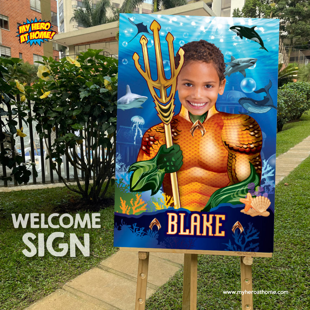 Aquaman Poster with kid as Aquaman, Custom Aquaman Gifts, Aquaman Wall Decor. 349