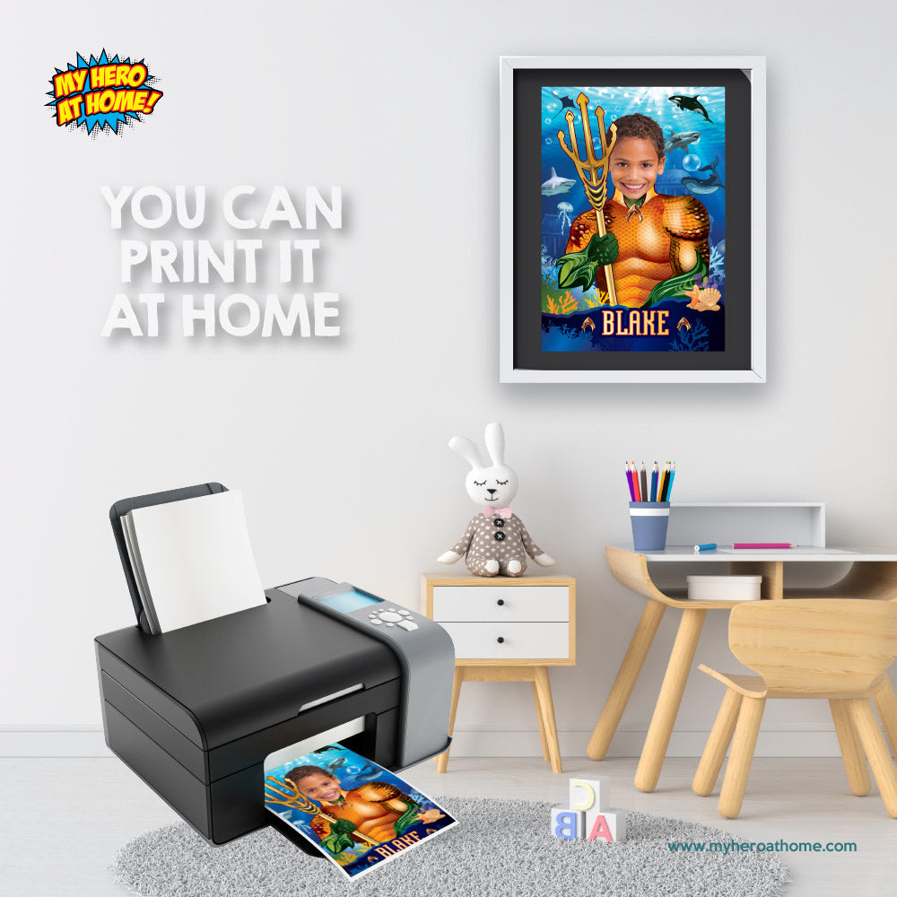 Aquaman Poster with kid as Aquaman, Custom Aquaman Gifts, Aquaman Wall Decor. 349