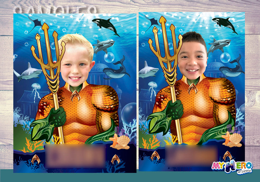 Aquaman Party invitation with kid as Aquaman, Aquaman theme Party, Aquaman themed Birthday. 188IN