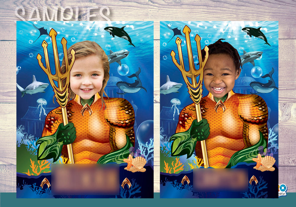 Aquaman Party invitation with kid as Aquaman, Aquaman theme Party, Aquaman themed Birthday. 188IN