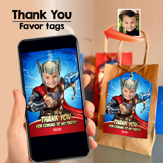 Personalized Thor swap face thank you for coming to my pool party, Printable 3 sizes for favor tags. 350TY