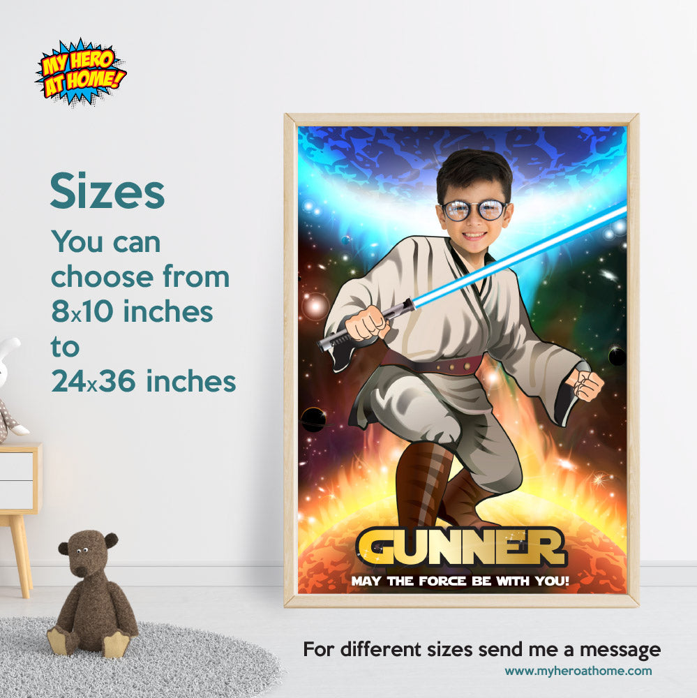 Custom Jedi Poster with your child as the star of his Star Wars adventure, Star Wars Jedi Fans gifts. 357