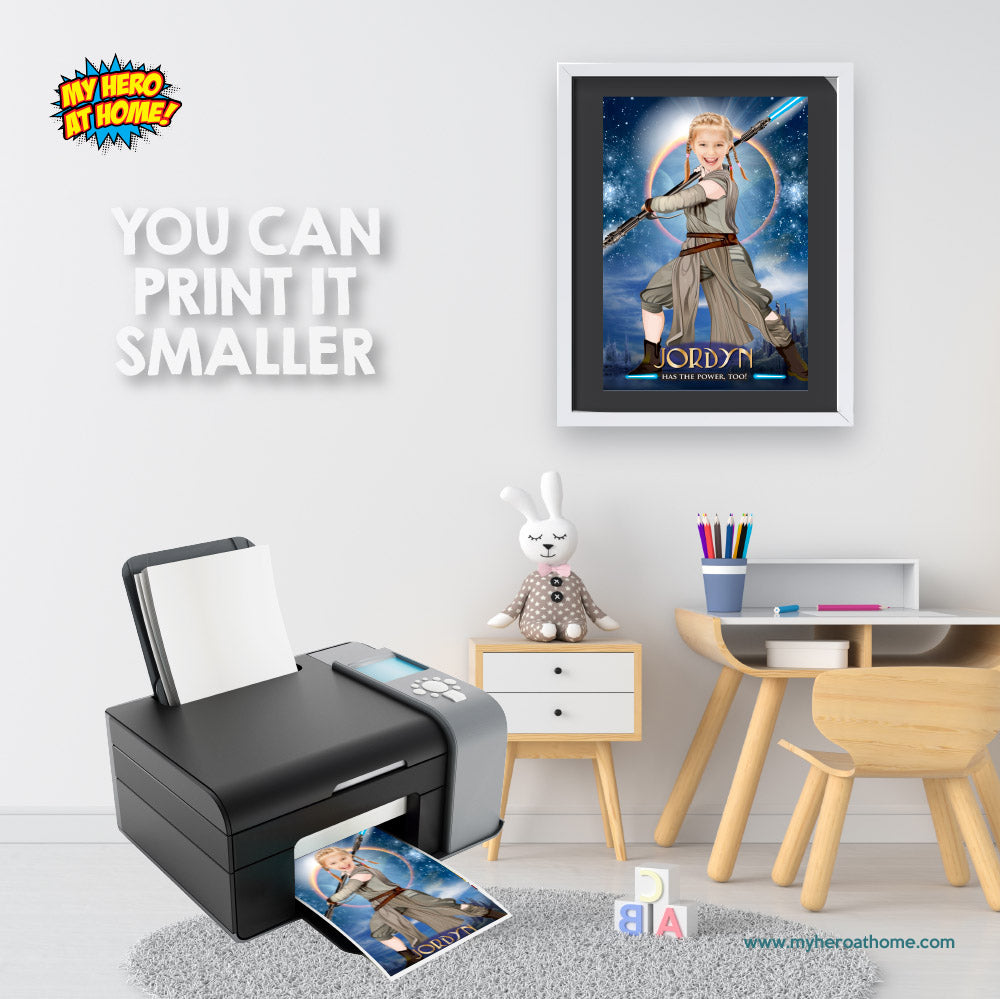 Girl Star Wars Poster with your little girl as a Jedi , Star Wars Girl printable gifts. 360