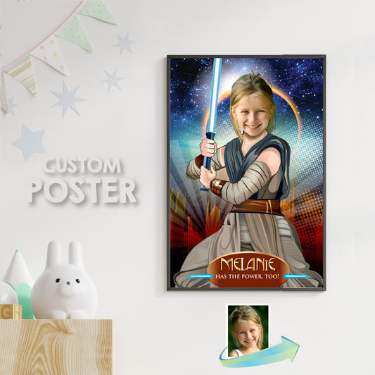 Personalized Jedi Girl Poster with photo, Girl Jedi Printable Gifts. 361