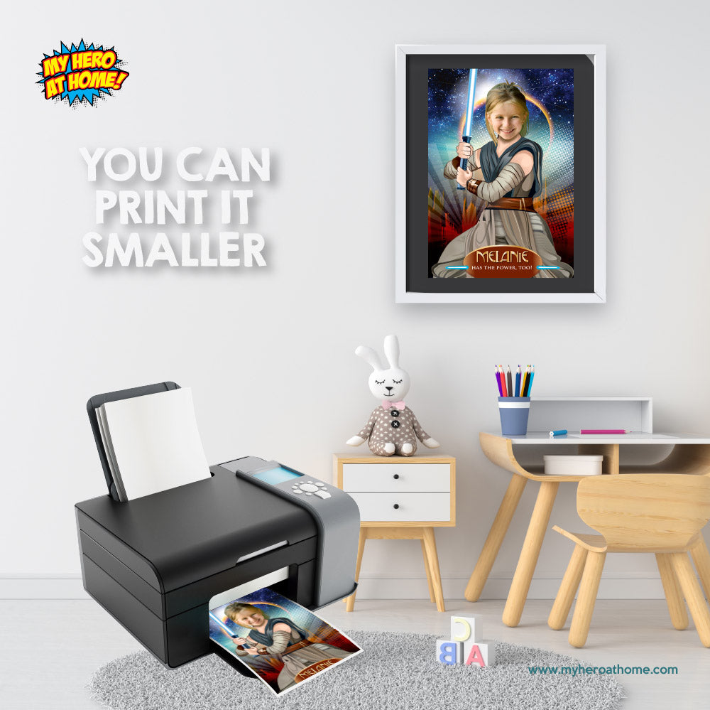 Personalized Jedi Girl Poster with photo, Girl Jedi Printable Gifts. 361