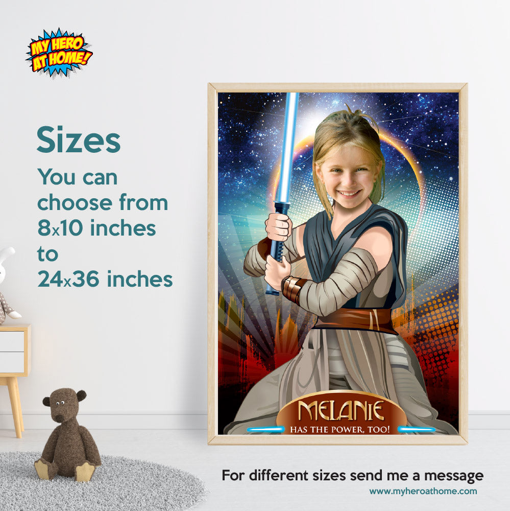 Personalized Jedi Girl Poster with photo, Girl Jedi Printable Gifts. 361