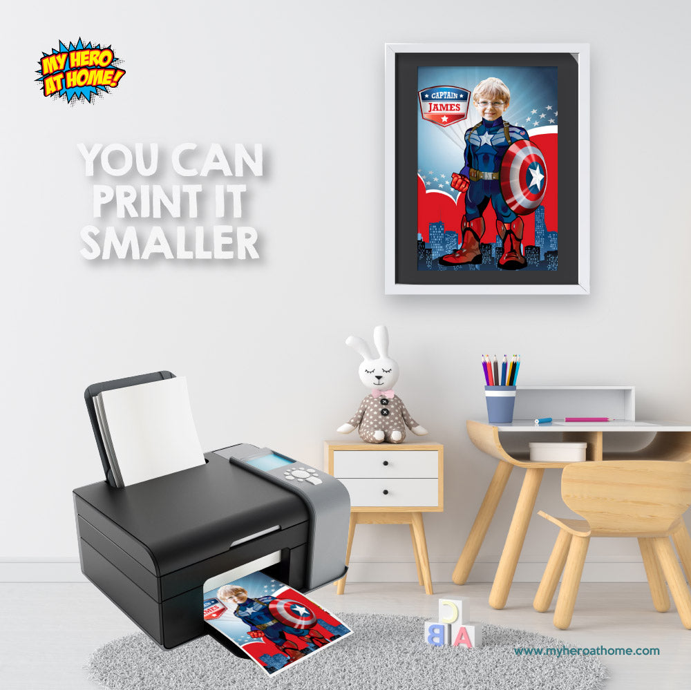 Captain America Poster featuring kid as his favorite Avenger, Custom Capt America Gifts. 365