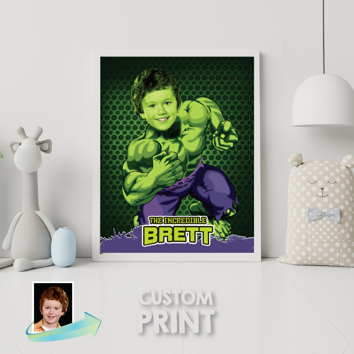 Personalized Hulk Prints Featuring Child as the Incredible Hulk. 366B