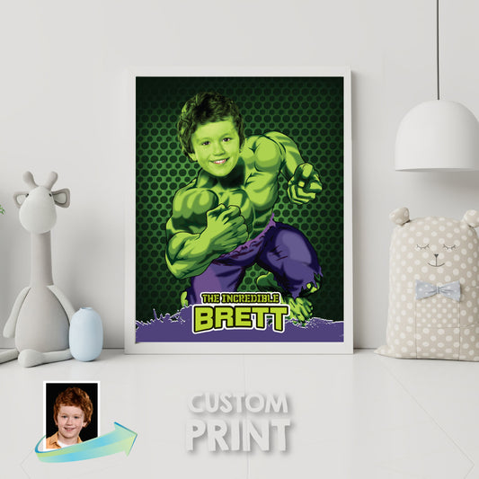 Personalized Hulk Prints Featuring Child as the Incredible Hulk. 366B