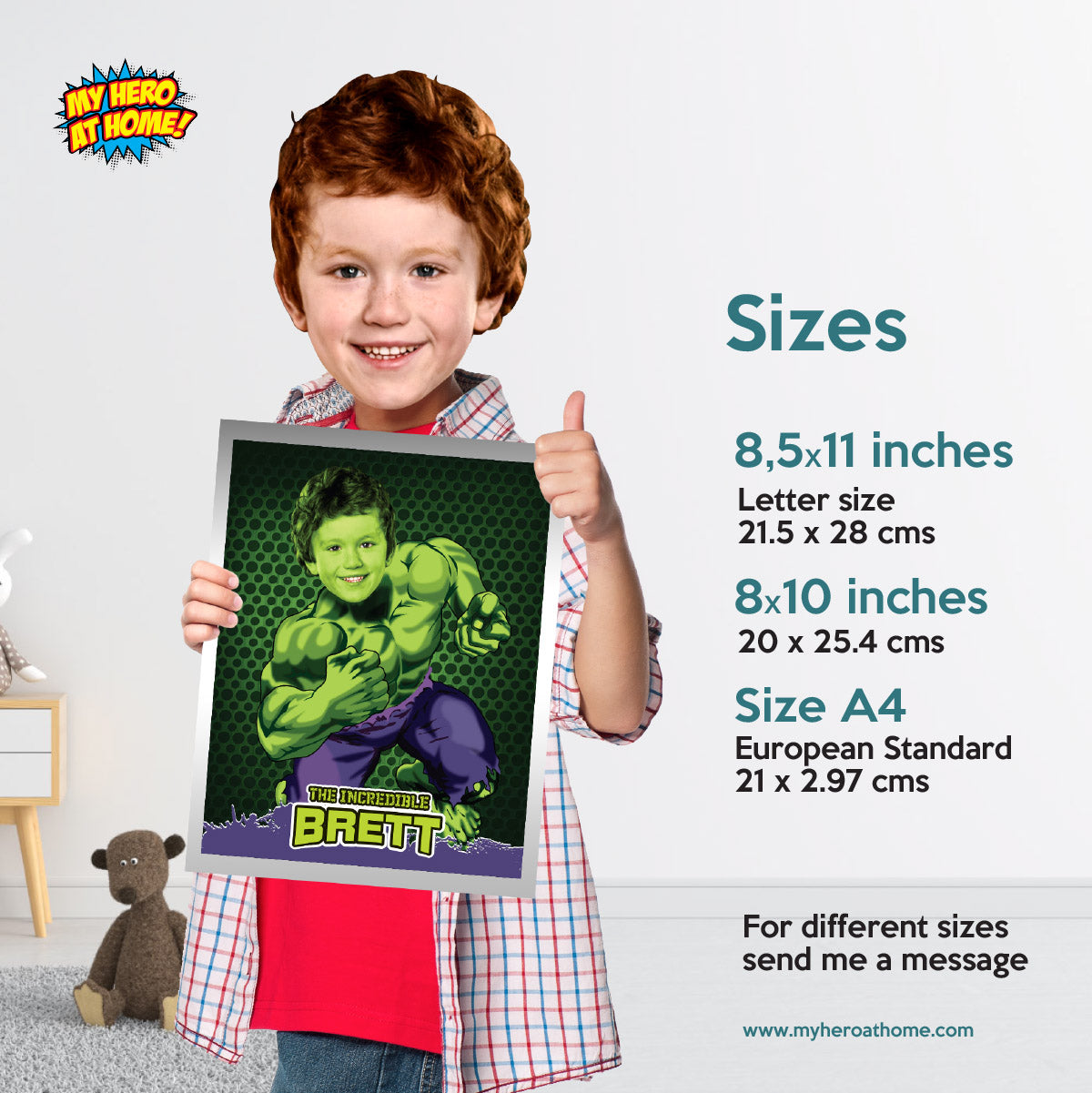 Personalized Hulk Prints Featuring Child as the Incredible Hulk. 366B