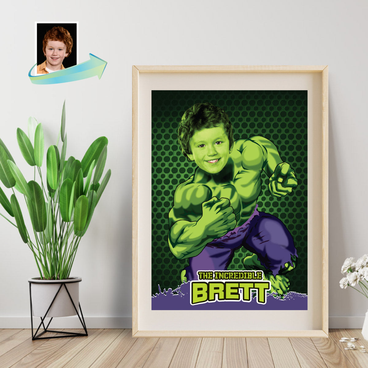 Personalized Hulk Prints Featuring Child as the Incredible Hulk. 366B
