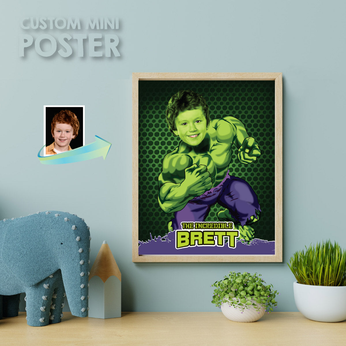Personalized Hulk Prints Featuring Child as the Incredible Hulk. 366B
