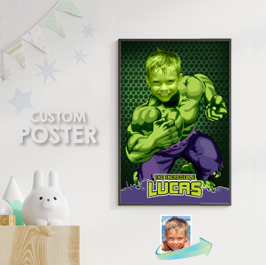 Printable Hulk photo gift, Hulk poster with photo, Room decor themed Hulk. 366