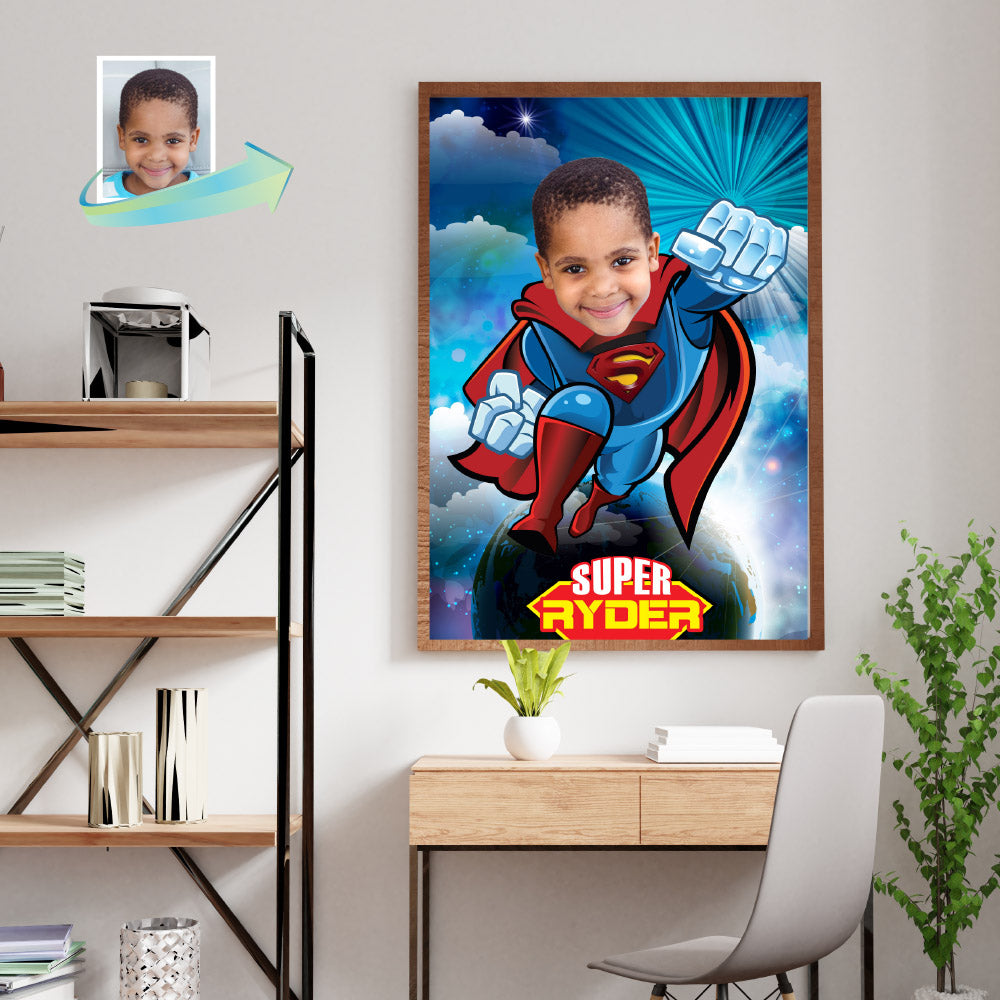Superman Poster with photo, Superman decor, Superman gift, Superman wall, Super Backdrop. 369