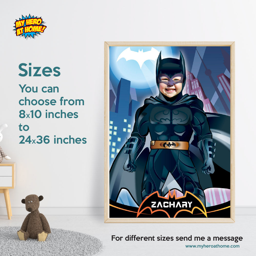 Batman printable gift with your kid as Batman, Custom Batman Photo Poster. 370