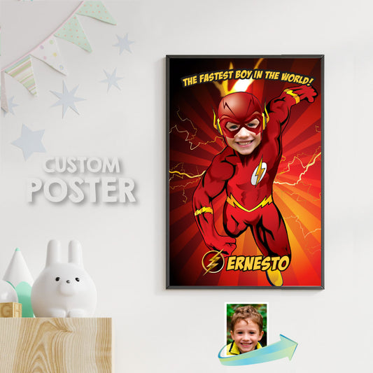 Unique Flash Poster with your kid as the fastest superhero, Flash gifts with photo. 149PG