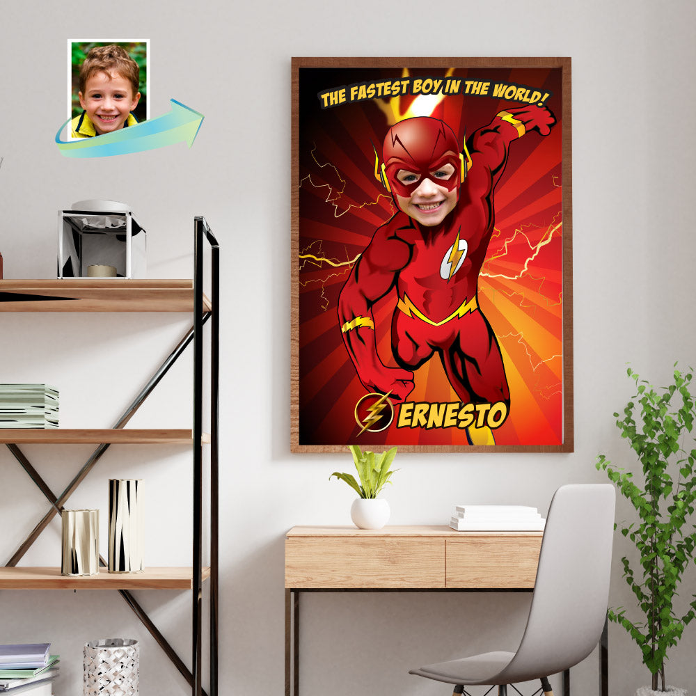 Unique Flash Poster with your kid as the fastest superhero, Flash gifts with photo. 149PG