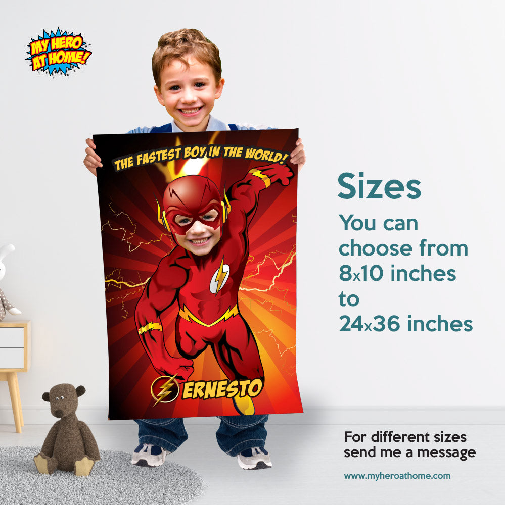 Unique Flash Poster with your kid as the fastest superhero, Flash gifts with photo. 149PG