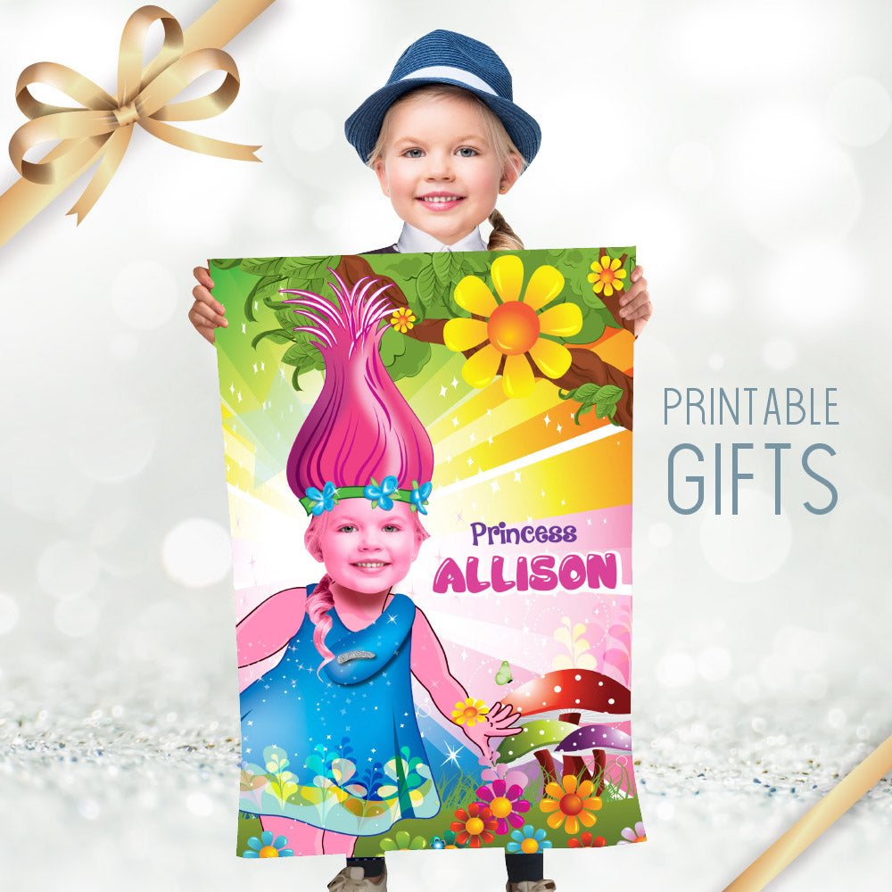 Custom Printable Trolls gift with girl as Princess Poppy, Trolls Girl Room Decor, Trolls Poppy Art poster. 372GF