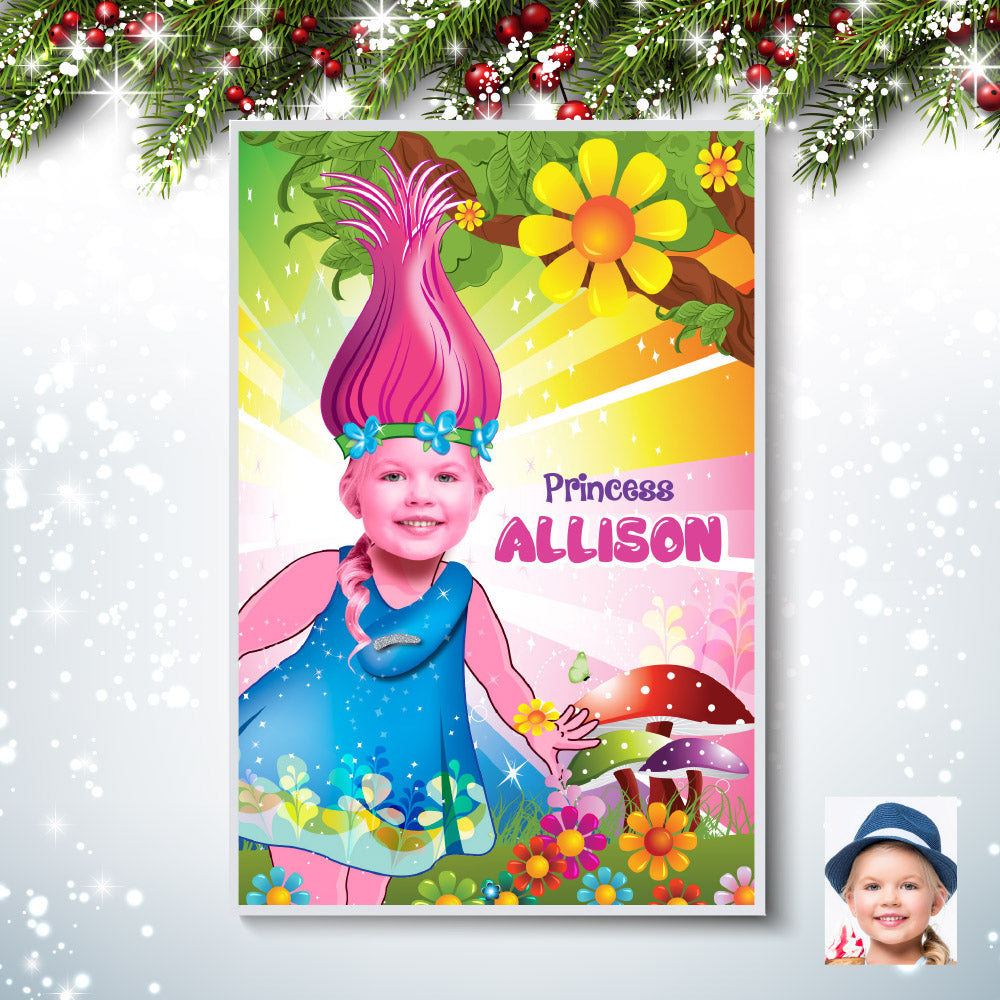 Custom Printable Trolls gift with girl as Princess Poppy, Trolls Girl Room Decor, Trolls Poppy Art poster. 372GF