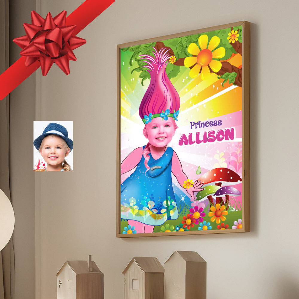 Custom Printable Trolls gift with girl as Princess Poppy, Trolls Girl Room Decor, Trolls Poppy Art poster. 372GF