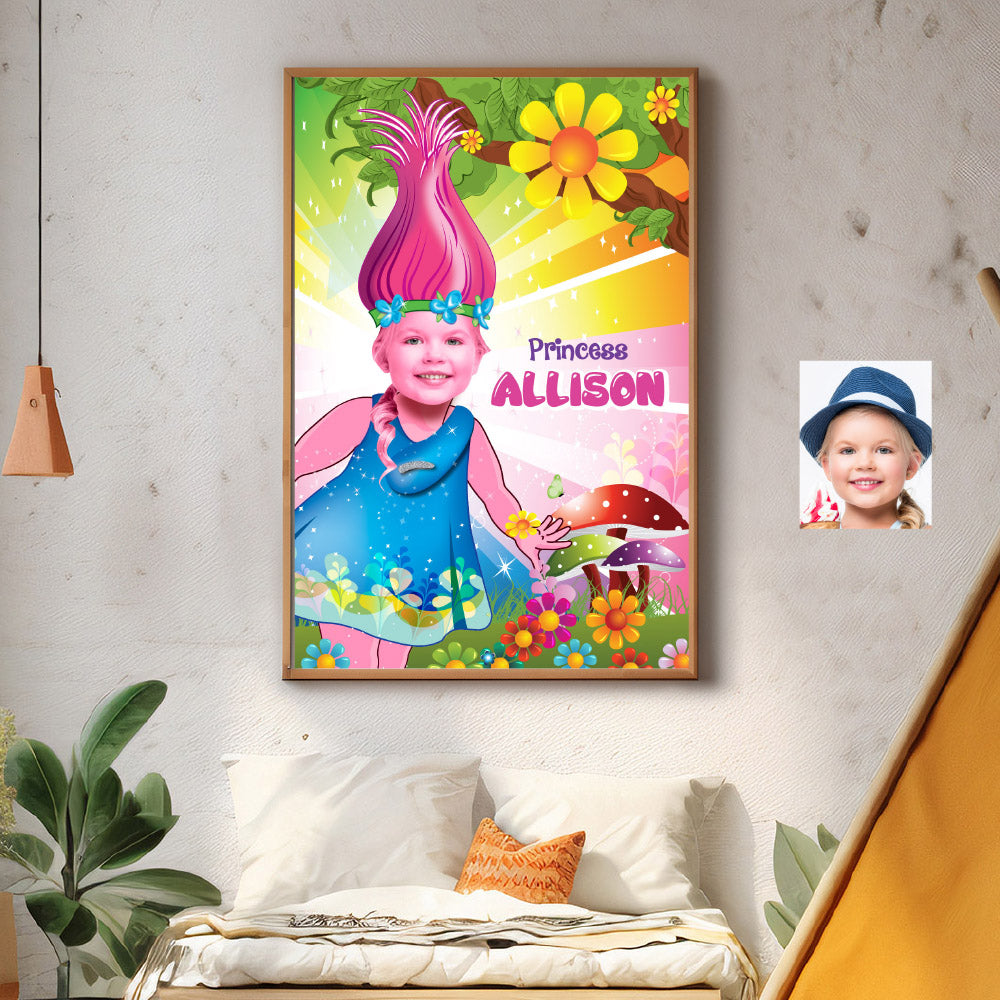 Custom Printable Trolls gift with girl as Princess Poppy, Trolls Girl Room Decor, Trolls Poppy Art poster. 372GF