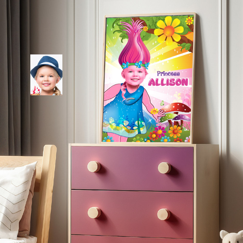 Custom Printable Trolls gift with girl as Princess Poppy, Trolls Girl Room Decor, Trolls Poppy Art poster. 372GF
