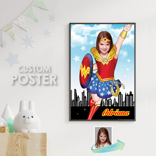 Wonder Girl Poster with photo of your girl as the star, Wonder Woman printable Gift. 374