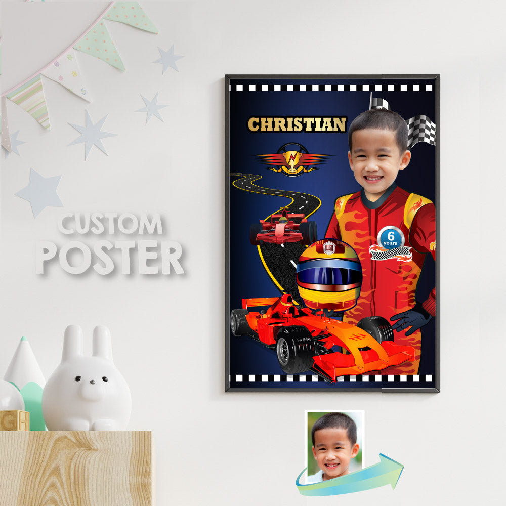 Race Car Poster with photo, Formula One Gift Poster for kid, Printable Race Car Gifts. 375