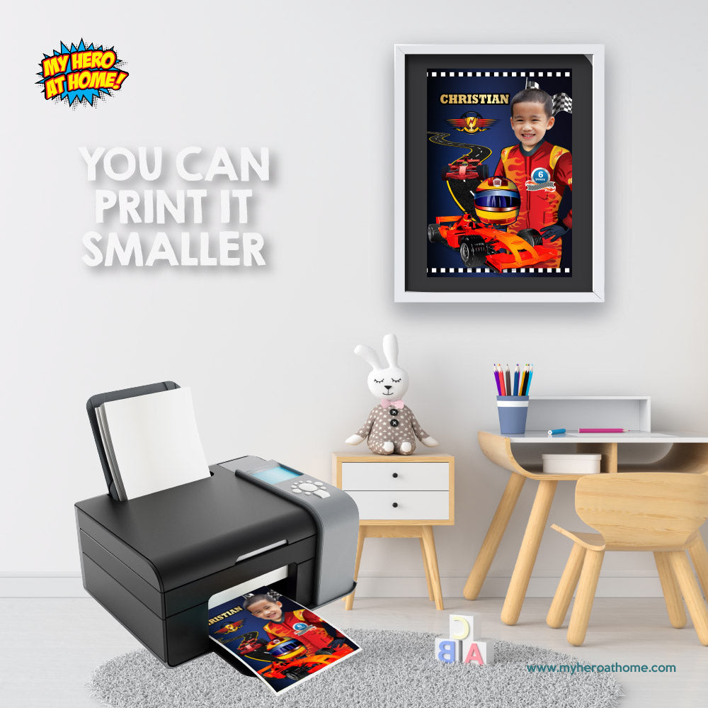 Race Car Poster with photo, Formula One Gift Poster for kid, Printable Race Car Gifts. 375