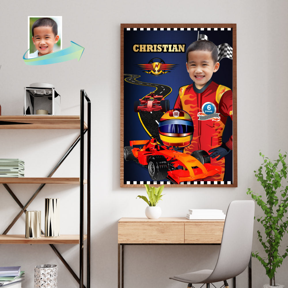 Race Car Poster with photo, Formula One Gift Poster for kid, Printable Race Car Gifts. 375