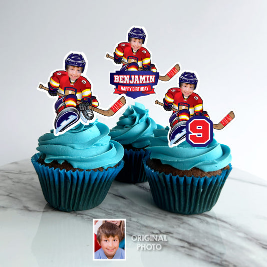 Personalized Panthers Cupcake Toppers with photo, Panthers Theme Party (Print, cut, assemble) 377CK