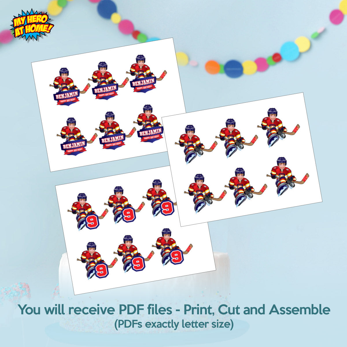 Personalized Panthers Cupcake Toppers with photo, Panthers Theme Party (Print, cut, assemble) 377CK