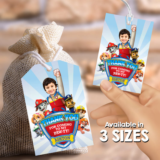 Custom Paw Patrol Pawty Thank you and Favor Tags with kid as Ryder. 377CTY