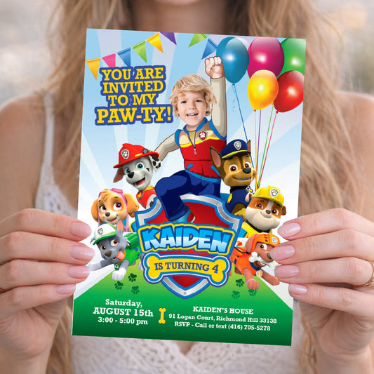 Paw Patrol Pawty Invitation with photo, Custom Paw Patrol Ryder Party invitation. 377