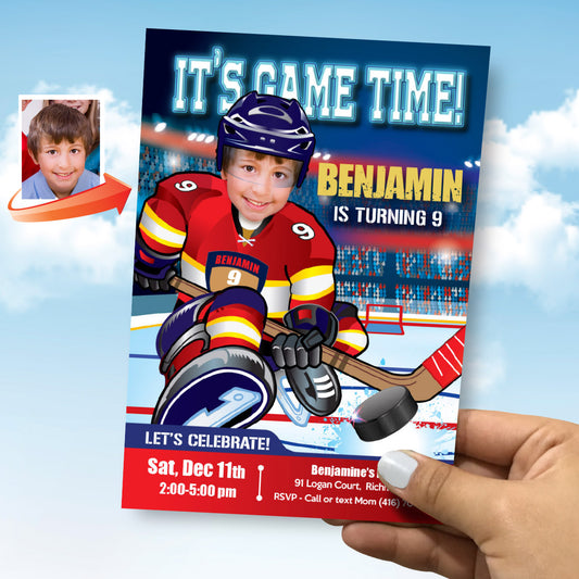 Panthers Birthday Invitation with kid as favorite player, Florida Hockey Digital Party invite. 377IN