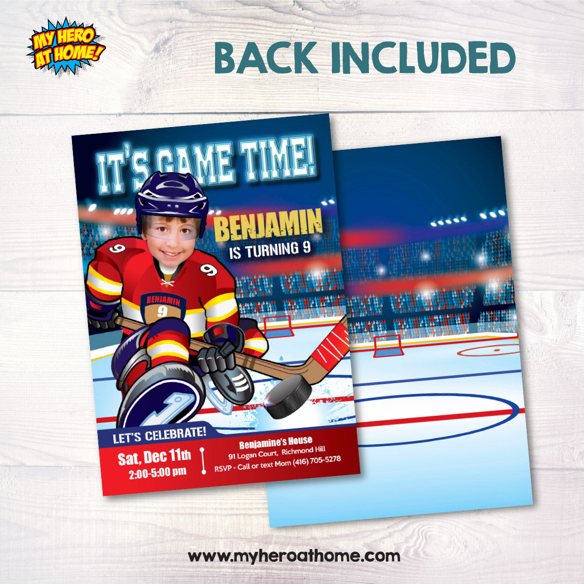 Panthers Birthday Invitation with kid as favorite player, Florida Hockey Digital Party invite. 377IN