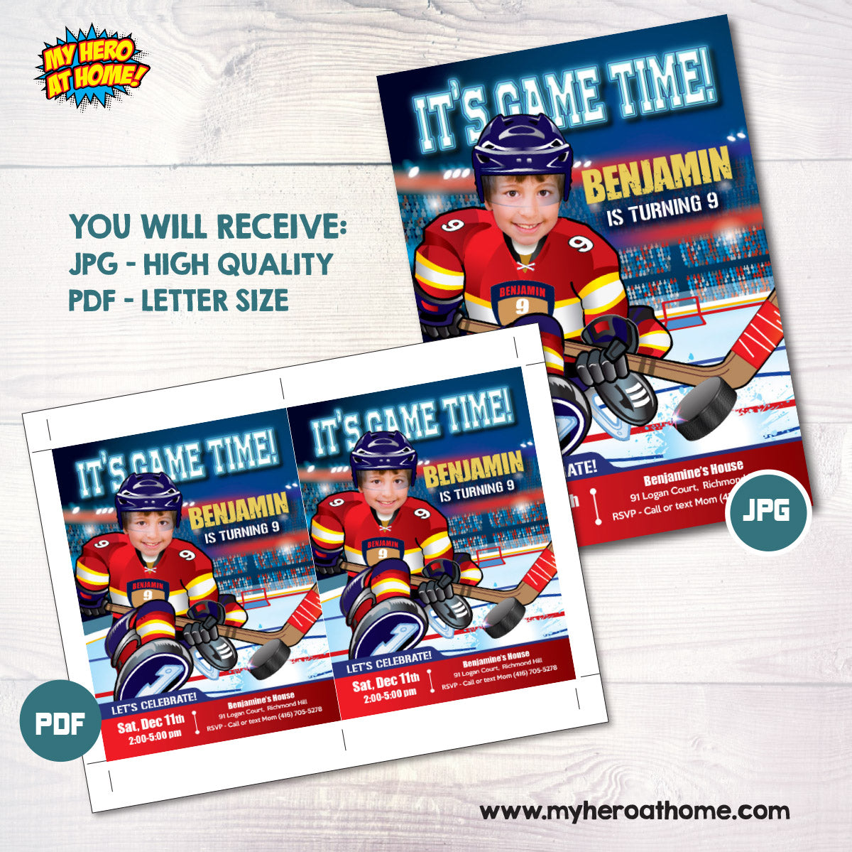 Panthers Birthday Invitation with kid as favorite player, Florida Hockey Digital Party invite. 377IN