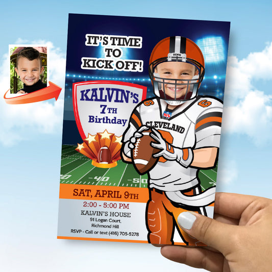 Cleveland Browns birthday party Invitation with your child as his favorite player, Browns kids theme party. 390C