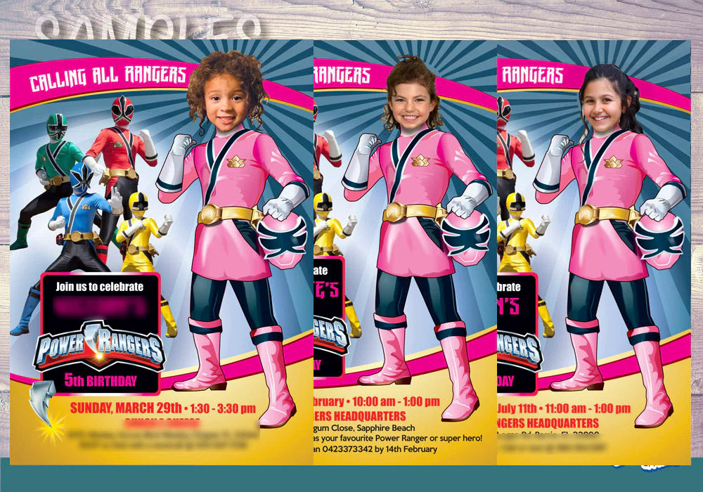 Pink Power Rangers Halloween party Invitation, Girl Power Rangers Halloween template, Power Rangers girl birthday. 2090