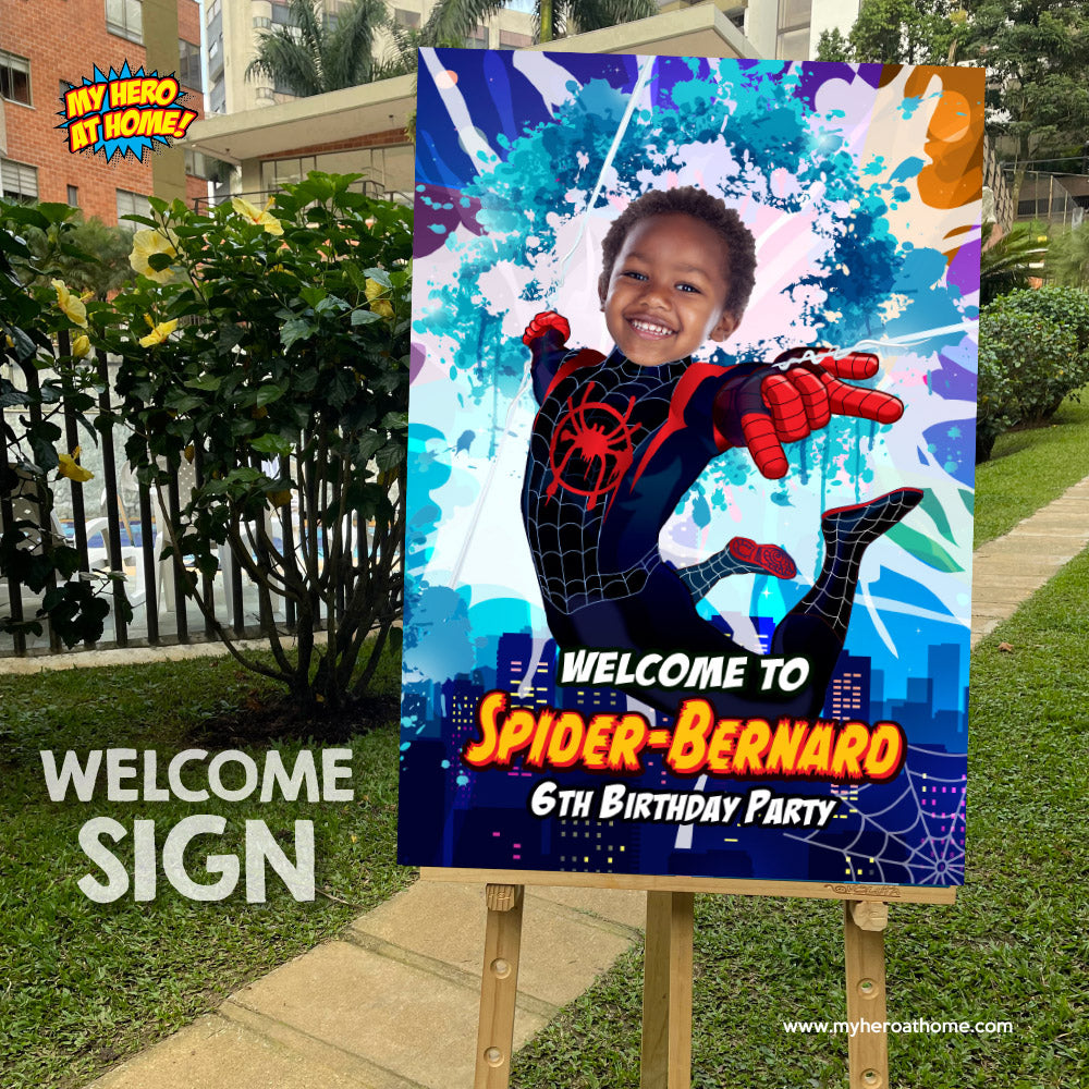 Miles Morales Welcome sign with birthday boy as the star, Spiderverse Entrance party. 399WS