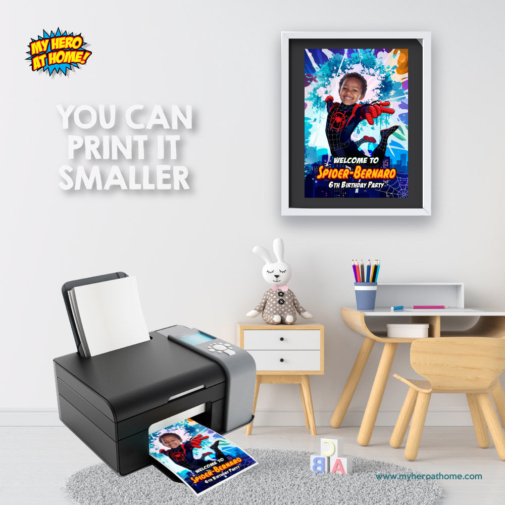 Miles Morales Welcome sign with birthday boy as the star, Spiderverse Entrance party. 399WS