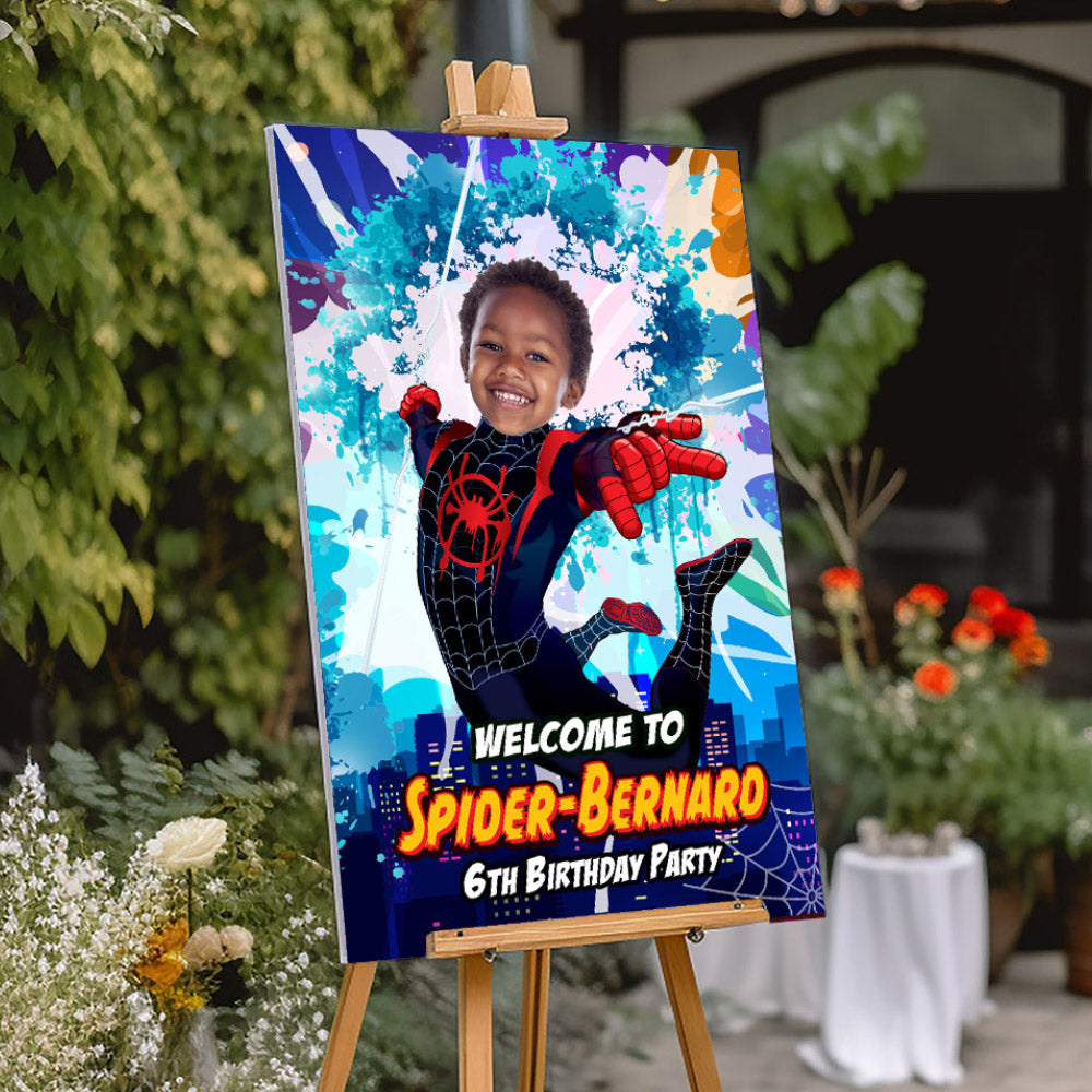 Miles Morales Welcome sign with birthday boy as the star, Spiderverse Entrance party. 399WS