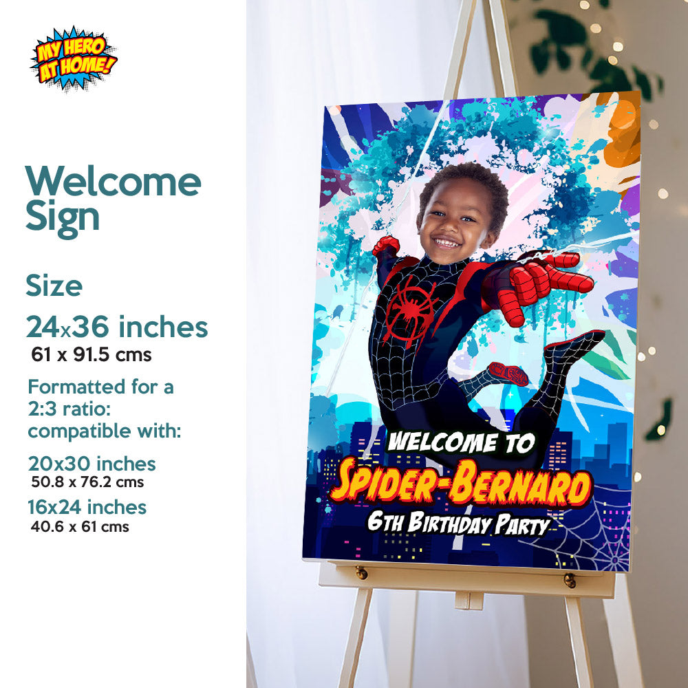 Bundle Miles Morales Birthday matching items with photo: Invitation, Thank you, Cake topper, Welcome sign. 399B2