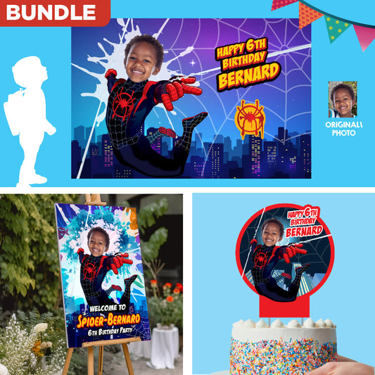 Bundle Miles Morales themed birthday decor, Spiderverse theme party, Custom Miles Morales backdrop. 399B4